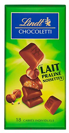 Lindt - Carrés Lait Praliné Noisettes CHOCOLETTI - Chocolat au Lait, 100g