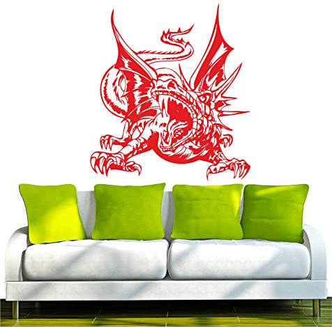 INDIGOS UG WANDTATTOO w354 Drache Drachen Feuer Monster Wandaufkleber 80x72cm, rot - Dekoration Fensterfolie - Wandaufkleber - Kinderzimmer Wohnzimmer Schlafzimmer Küche Badezimmer Büro Hotel