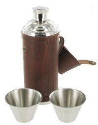 Marrón cuero español y acero inoxidable Petaca de caza petaca con 2 vasos FLC8S