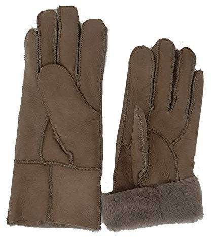HEITMANN 100% Lammfell Handschuhe Fingerhandschuhe Echt-Leder Damen NEU (M, Beige)
