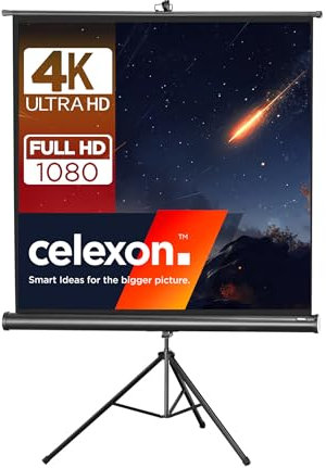 celexon Economy Stativ-Leinwand schwarz 120 | 219x219 cm 1:1 | mobil transportable 4K, Full-HD Beamerleinwand mit manuellem Rollauszug für Heimkino, Büro & Outdoor | inkl. Standfuß + Tragegriff