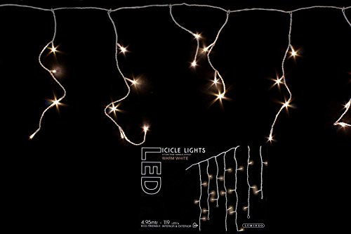 Lumineo Lichtervorhang Icicle Twinkle warm weiß - 119 LEDs - 5 Meter - weißes Kabel - Indoor & Outdoor - Timer - IP44 Schutz - 8 Twinkle Effekte