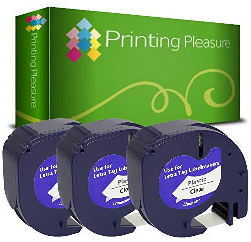 Printing Pleasure 3 x 12267 S0721530 Schwarz auf Transparent, Schriftband kompatibel für Dymo LetraTag LT100H LT100T LT110T QX50 XR | 12mm x 4m | Kunststoff