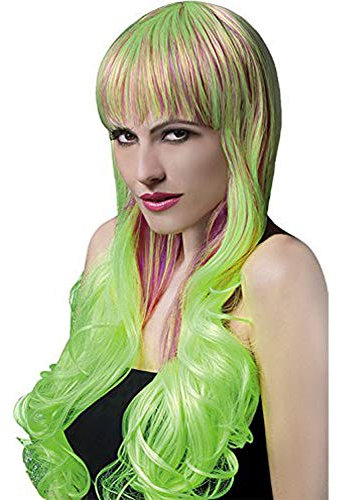Fever Damen Lange und Gelockte Perücke mit Pony, 71 cm, Emily Perücke, Lila und Gelb, One Size, 42559
