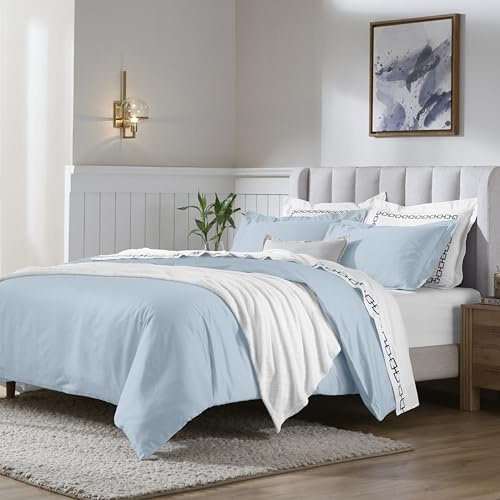 Superior Egyptian Cotton 650 Thread Count Duvet Cover Set, Bed Covers, Includes 1 Duvet Cover, 2 Pillow Shams, Bedding Essentials, Master, Guest, Hotel Bedroom Decor, King/California King, Baby Blue