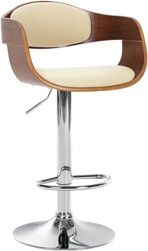 CLP Barhocker Kingston I Kunstleder-Bezug I Höhenverstellbarer Tresenhocker, Farbe:walnuss/Creme