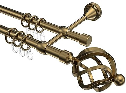 Interdeco Gardinenstangen in Messing Antik aus Eisen zweiläufig 16 mm Ø Primus Paolo, 240 cm