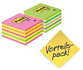 Post-It Würfel 2028NX2, Gelb, Neonblau, Neongrün, Neonpink, Rosa, Neonfarben, Standard -76 x 76 mm, 2 Würfel A 450 Blatt