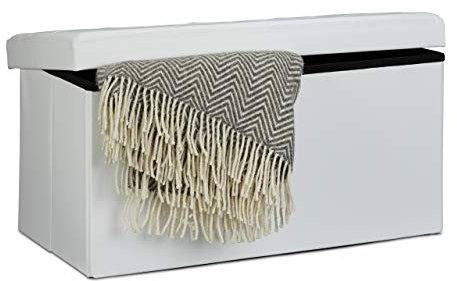 Relaxdays Faltbare Sitzbank 38 x 76 x 38 cm HxBxT, 2-Sitzer m. Stauraum, Kunstleder Sitzhocker 300 kg belastbar, weiß