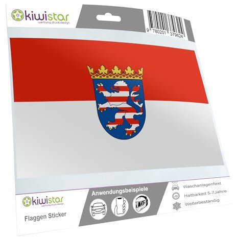 Kiwistar - Aufkleber - Hessen - Bundesland Deutschland Autoaufkleber Sticker Flagge
