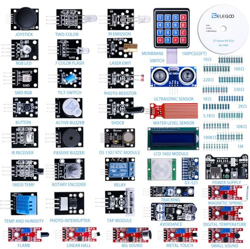 ELEGOO Actualizado 37-en-1 Kit de Módulos de Sensores con Tutorial Compatible con Arduino UNO R3 Mega 2560 Nano Raspberry (Excluye Placa de microcontrolador)