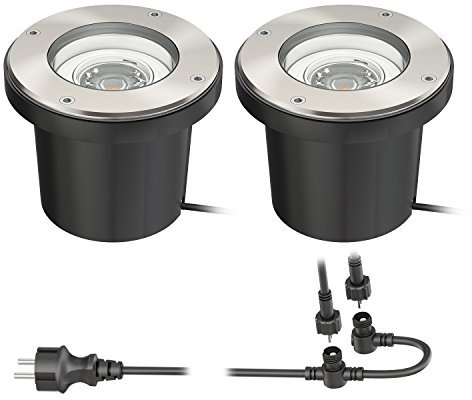 ledscom.de Bodeneinbaustrahler BOS für außen schwenkbar Edelstahl rund IP67 150mm Ø inkl. 13,25W LED Lampe je 524lm weiß 2er Set