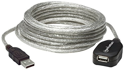 Manhattan USB-A to USB-A Extension Cable, 5m, Male to Female, Active, Translucent Silver, 480 Mbps (USB 2.0), Daisy-Chainable, Built In Repeater, Hi-Speed USB, Three Year Warranty, Blister