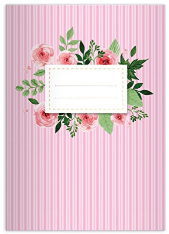 Kartenkaufrausch 16 Romantische Vintage DIN A5 Schulhefte, Schreibhefte mit Rosen auf Streifen in rosa Lineatur 4 (liniertes Heft)