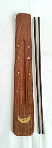 Lune bac à cendres – Porte-encens – Bois Marron avec motif incrustation laiton – gratuit 2 bâtons d'encens