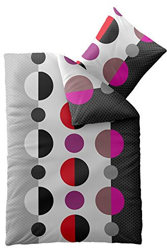 aqua-textil Concept Bettwäsche 155 x 220 cm Mikrofaser Bettbezug Salome Punkte Streifen Grau Schwarz Rot