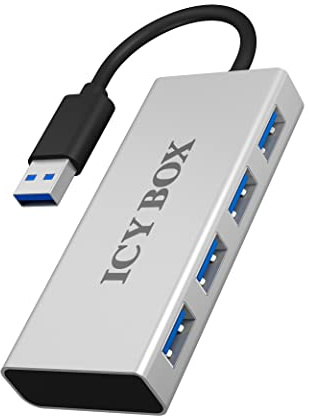 ICY BOX USB 3.0 Hub mit integriertem USB-Kabel, Silber, IB-AC6104