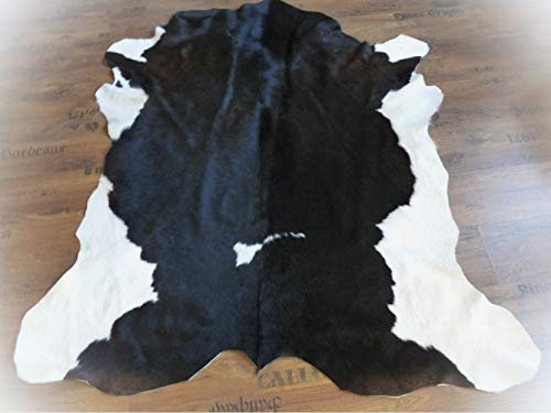 KUHFELL Kalbfell Stierfell Fell Teppich schwarz - Weiss 155x145cm #806