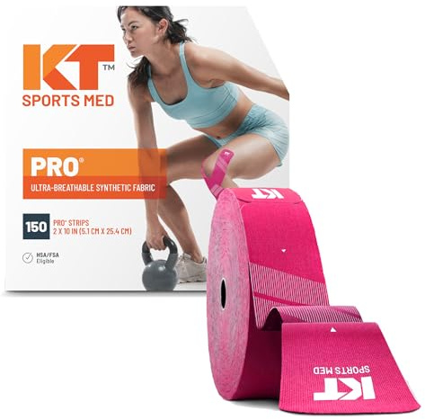 KT Tape, PRO Synthetic Elastic Kinesiology Athletic Tape, 150 Count, 10 Precut Strips, Hero Pink