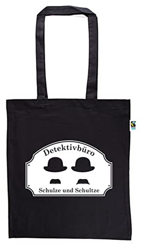 clothinx Detektivbüro Schulze und Schultze | Zwei ungeschickte Detektive, die wie Zwillinge aussehen | Bio Fair Tasche Schwarz, langer Henkel