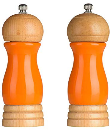 Premier Housewares Rubberwood Salt and Pepper Mill Set - Orange