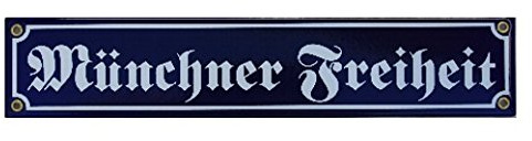 Münchner Freiheit Emaille Schild 8 x 40 cm Emailschild blau.
