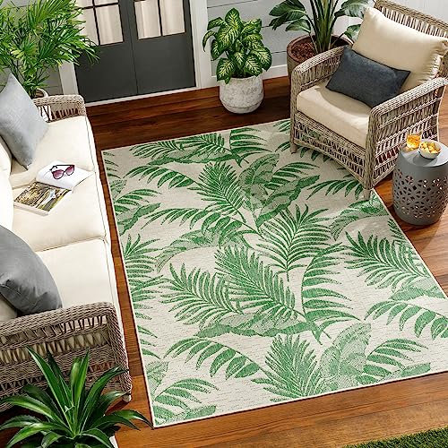 Livabliss Mersin Outdoor wetterfest - In und Outdoor für Balkon 160x213 cm, Terrasse, Garten, Küche - e Boho Style für draußen - Elfenbein und Grün