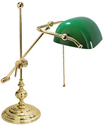 Lámpara ministerial de mesa, cristal verde, de latón, fabricado en Italia