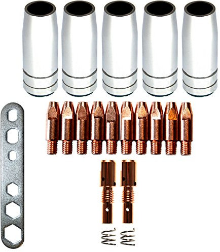 Verschleissteile Set MB25 1,0mm Ersatzzeile Verschleißteileset 5 Gasdüsen, 10 Stromdüsen, 2 Düsenstock, 2 Feder Montageschlüssel MAG MIA