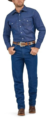 Wrangler Men's Western Long Sleeve Snap Firm Finish Work Shirt - Blue - 19 Inches Neck 35 Inches Sleeve