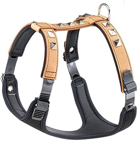 Ferplast Hundegeschirr mittelgroße Hunde Giotto Luxor MEDIUM, aus echtem Leder mit silbernen Nieten, Halsumfang: 38-46 cm, Brustumfang: 57-65 cm, Beige