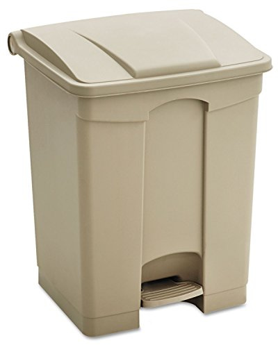 Safco Step On Plastic Trash Can with Foot Pedal, 23 Gallon Garbage Can for Kitchen, Indoor or Outdoor Use, Hands Free, Tan