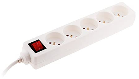 Bloc 5 prises avec interrupteur et fiche extraplate Blanc 1m - NF - Zenitech