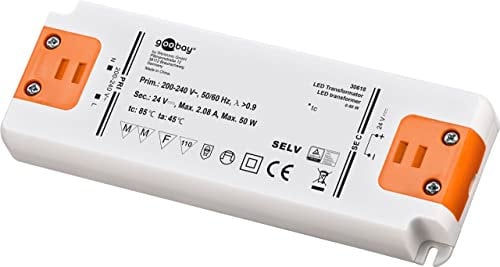 goobay Trafo 24V (DC) für 0,5 bis 50 Watt LED-Lampen, 1 Stück, 30618, Kunststoff, W, Weiß