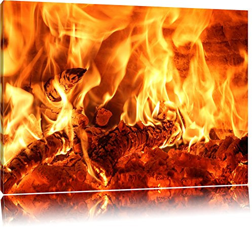 Pixxprint Gemütliches Holz im Feuer, Größe: 100x70cm, Leinwandbild, fertig gespannt, Wandbild, Dekoration, Kunstdruck, kein Poster