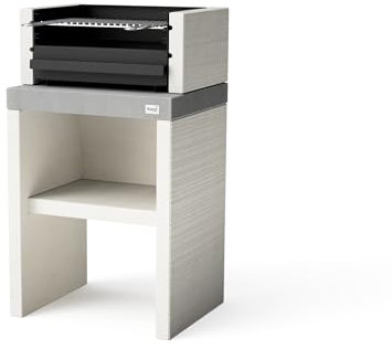 TUOZI - Barbacoa de Obra para Leña y Carbón Modelo PLAN 0 (Gris/Blanco - 59 x 47 x 102 cm) REF: 8021 - Uso en Exteriores