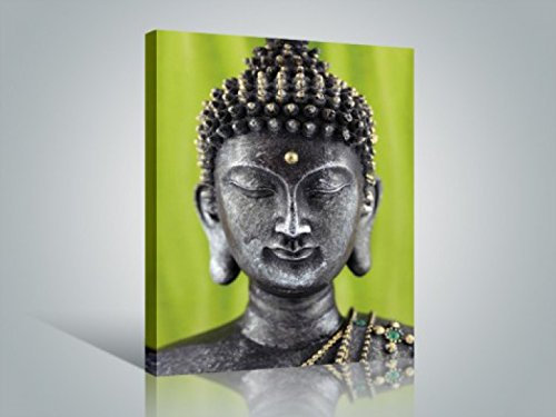 1art1 Buddhismus Poster Buddha Statue, Grün Bilder Leinwand-Bild Auf Keilrahmen | XXL-Wandbild Poster Kunstdruck Als Leinwandbild 80x60 cm