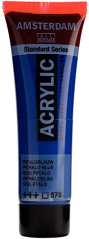 Amsterdam Standard Series Acrylic Paint Tube - 20 ml Bleu phtalo 570 - Haute résistance à la lumière - Viscosité moyenne polyvalente - Finition satinée durable - A base d'eau - Fabriqué aux Pays-Bas
