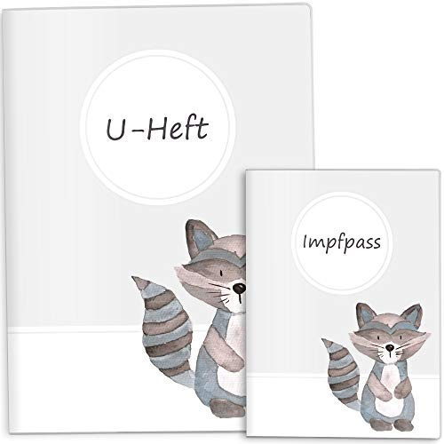 OLGS U-Heft- und Impfpasshülle Set | Waldtiere Untersuchungsheft Hülle & Impfpasshülle tolle Geschenkidee, Uhefthülle, Schutzhülle (U-Heft Set ohne Personalisierung, Waschbär)