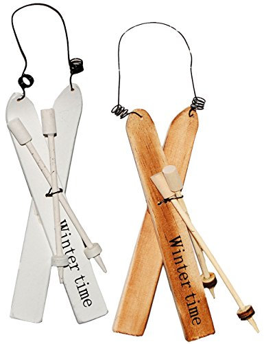 alles-meine.de GmbH 1 Set Ski mit Stöcken - Winter Time - aus Holz - 16 cm - Winterurlaub/Weihnachten - Deko - Sport - Miniatur/Diorama - Weihnachtsdeko/Winter - Holz..