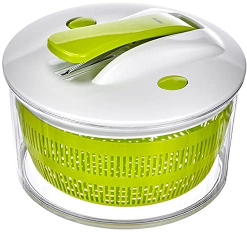 Ibili Salatschleuder mit Pedal-Funktion 24 cm, Edelstahl, weiß/grün/silber, 24 x 24 x 16 cm
