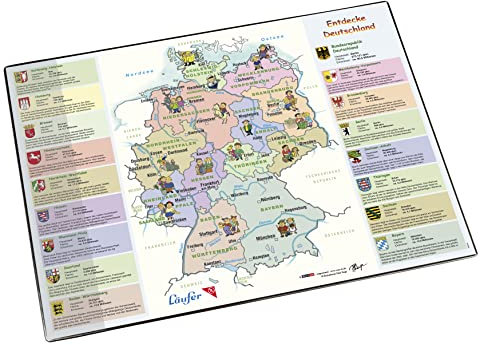 Läufer 45346 Landkarten-Schreibtischunterlage Entdecke Deutschland, rutschfeste Schreibunterlage mit Landkarte Deutschland für Kinder, 40x53 cm