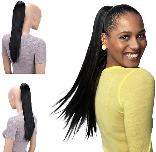 CAISHA 50cm Clip on Zopf Haarteil Pferdeschwanz Haarverlängerung Kunsthaar Glatt Schwarz H56