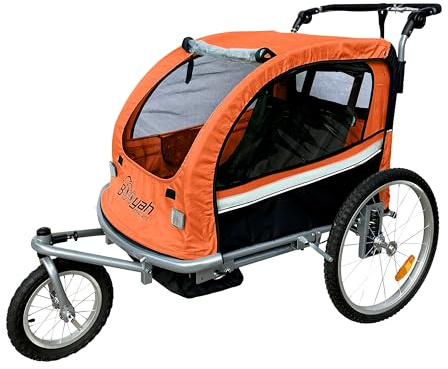 Booyah Strollers Double Child Baby Bike Bicycle Trailer, Jogger, Stroller with Suspension (Orange)