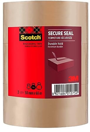 Scotch Nastro da Imballo per Sigillatura Sicura, Avana - 50 mm x 66 m, 3 Rotoli/Confezione - Nastro Adesivo di Qualità per Chiudere Scatole, Cartoni e Pacchi