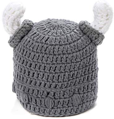 Ypser Cute Bull Horn Beanie Cap Handmade Knitted Viking Crochet Hats