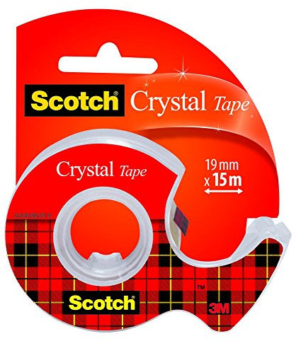 Scotch Crystal Klebeband, 19 mm x 15 m, 1 Rolle und Handabroller - Allzweck-Klebeband für die Reparatur, Verschließen von Dokumenten