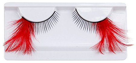 Eleery 1 Paire Faux Cils Naturels Plume Longues Régulières Eye Lashes Fête Luxueux Magnifiques Maquillage Volumineux Soirée Party Club Cocktail Déguisement (Rouge)