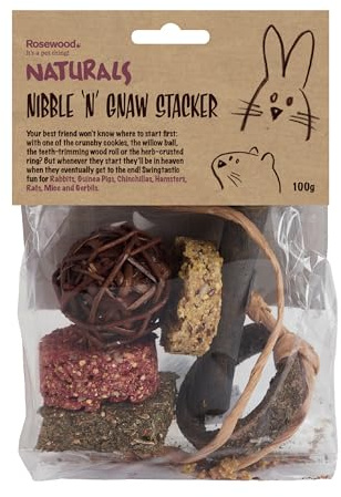 Rosewood Naturals Nibble ‘N’ Gnaw Stacker, Small Animal Treat and Gnaw Toy for Rabbits, Guinea Pigs, Chinchillas, Hamsters, Gerbils, Mice and Rats, 100g