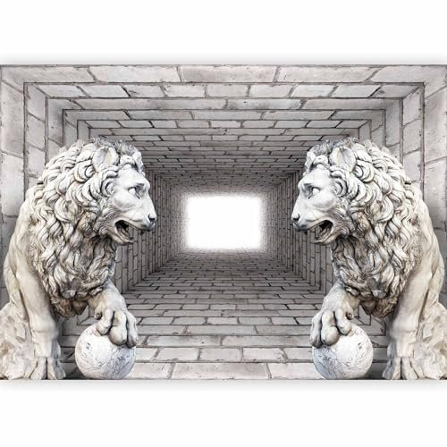 murando - Vlies Fototapete 3d Effekt 350x256cm- Foto Tapete Schlafzimmer Wohnzimmer Vliestapete XXL Wandtapete Motivtapeten Bildtapete 3d Effekt Wand Dekoration - Ziegel Mauer Löwe Tunnel d-A-0036-a-b
